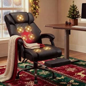 HOFFREE Massage Office Chair with Heat 7 Points Vibration Ergonomic Executive Office Chair with Footrest Reclining Home Office Desk Chairs High Back Black