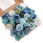 kuujojo Artificial Flowers Combo, Fake Flowers for DIY Tables Centerpieces Baby Shower Bridal Shower Wedding Bouquet Arrangements Party Candle Holder Cake Decor Flower Home Decorations (Blue White)