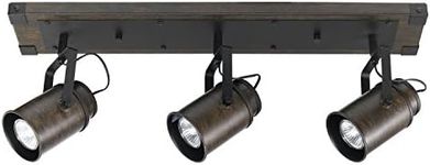 Globe Electric Williamsburg 3 Track Lighting, Dark Wood Finish, Metal Accents, Bulbs Included 59316, 50 W