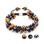 MOROTOLE Triple Protection Bracelet for Men, Mens Bracelets Bead Tiger Eye Black Natural Stone Lava Bracelets for Men Gifts Anniversary Fathers Day Birthday Gifts for Beaded Bracelet