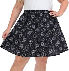 HDE Women's Plus Size Skater Skirt Elastic Waist Pleated Mini Circle Skirts, Celestial Sun, XL