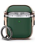 GuarzFun case for AirPods 1st & 2nd Case, Secure Lock Airpod case with Lock lid Keychain Clip, Full Body Hybrid Material Protective Cover for Men Women (Rose Golden + Green)