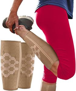 Sparthos Calf Compression Sleeves (Pair) – Leg Compression Socks for Men and Women – Shin Splint Calf Pain Relief Calf Calves Blood Circulation Sports Support Running Walking Cycling Yoga (Beige-S)