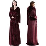 Oksun Womens Long Dressing Gown Robe Full Length Ladies Fluffy Plus Size Fleece Hooded Winter warm Bathrobe (Wine Red,XL)