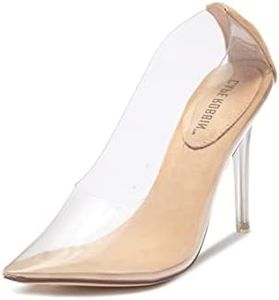 Cape Robbin Glass Doll Clear Stiletto High Heels for Women, Slip On Sexy Shoes with Pointed Toe, Nude, 9