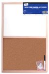 Wood Frame Split Cork/ Dry Wipe & Cork Board and Dry Wipe Board, Whiteboard Coloured Markers Bulletin Memo Decor, Home, Office, Push pins and Hanging Hooks (Split Cork/Dry Wipe Board, 400 x 600 mm)