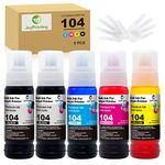 JoyPrinting 5X 104 Ink Bottle for Epson 104 Ecotank Ink Compatible with Epson EcoTank ET-2710 ET‑2711 ET-2712 ET-2714 ET-2715 ET-2720 ET-2721 ET-2726 ET-4700 Printer (Black, Cyan,Magenta, Yellow)