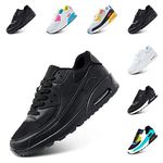 Mens Trainers Ladies Womens Running Shoes Gym Athletic Sports Jogging Sneakers Lightweight Cushioned Shock Absorbing Breathable Fashion Black Size 7.5 UK