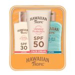 Hawaiian Tropic Glowing Protection Trio, Sunscreen Lotion SPF 30 75ml, Face Sunscreen SPF 50 50ml, Hydrating After Sun Lotion 60ml, Complete Sun Care Bundle