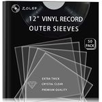 Vinyl Record Outer Sleeves 50 Pack for 12 inch Records, Crystal Clear Album Cover Protective, 3mil+ Thick, 12.79” x 12.79”, Fit for Single & Double LP Storage