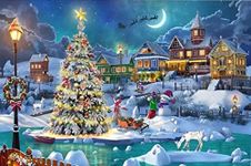 CLYCTIP Christmas Night Diamond Painting, DIY 5D Diamond Painting Kits for Adults Full Drill, Christmas Tree with Moon Diamond Painting Well Decor,30 * 40cm