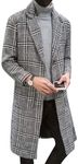 UANEO Mens Trench Coat Single Breasted Plaid Mid Long Peacoat Pea Coats (Gray, XS)
