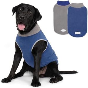 cyeollo 2 Pack Dog Sweater Fleece Vest Pullover Sweatshirt Reflective Lightweight Dog Clothes for Large Dogs Boy Girl Pet Apparel, Navy & Grey XXXL