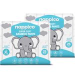 Nappico Ultra Soft Organic Bamboo Diapers | Xtra Large (XL) Size | For 12 kg and Above | Super Dry | Quick Absorption | With Wetness Indicator | Leak-Proof | Rash-Free | Unisex | 50 Count | Pack of 2