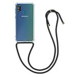 kwmobile Crossbody Case Compatible with Samsung Galaxy M30s Case - Clear TPU Phone Cover w/Lanyard Cord Strap - Black/Transparent