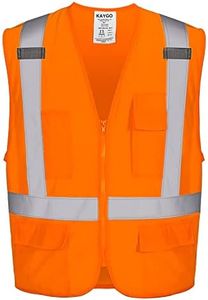 KAYGO High Visibility Safety Vests KG0110, Safety Vests Reflective with Pockets and Zipper,ANSI Type R Class 2 Not FR,(Orange,XL)