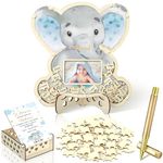 Wenqik 63 Pcs Baby Shower Guest Book Alternatives Set Baby Shower Guestbook with Photo Frame Baby Sonogram Frame Keepsake 60 Wood Slices Guest Book for Birthday(Elephant)