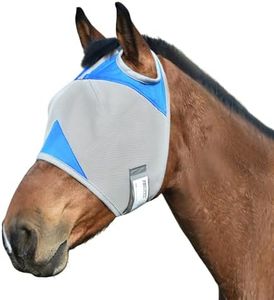 Fornyk Horse Fly Mask Without Ears, Writable Name Tag, UV Protection, Soft Padding, Adjustable Hook-and-Loop Strap, Ideal for Daily Turnout and Multi-Horse Barns (Blue, Medium)