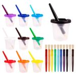 30PCS Spill-Proof Paint Cups with Paint Brushes and Lids, FHDUSRYO No Spill Paint Cups with Colored Lids, Paint Containers with Lids Toddler Paint Set for Kids