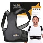 LyfeFocus S1 Premium Invisible Breathable Back Posture Corrector for Men & Women - Metal Upper Back Support Brace - Effective Posture Correction for Neck, Shoulder & Back Pain (Black, Medium)