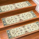 KOOTETA Carpet Stair Treads Non Slip for Wooden Steps, 15pcs 30inch X 8inch Staircase Step Treads Indoor for Dogs, Reusable Stair Carpet Runner with TPR Adhesive, Oriental Carpet for Stairs, Roland