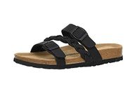 CUSHIONAIRE Women's Cork Footbed Sandal - Comfortable, Adjustable Straps, Arch Support, Wide Widths Available, Boho Chic Summer Slides, Black, 8.5