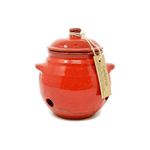 Verano Spanish Ceramics Selena Glaze Hand Dipped Garlic Storage Jar Pot with Lid - Decorative Home Décor Kitchen Restaurant Café Dining Counter Top Food Round Cannister Keeper - 15cm Red