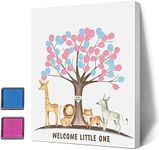 Gender Reveal Fingerprint Tree with Safari Animals, Baby Shower Guest Book Party Ideas, Gender Reveal Party Ideas, Gender Reveal Keepsake, Canvas Decoration