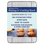 Ultra Cuisine 100% Stainless Steel Thick Wire Cooling & Baking Rack fits Quarter Sheet Pan, Oven Safe Heavy Duty Commercial Quality for Roasting, Cooking, Grilling, Drying - 21.6 x 30.5cm
