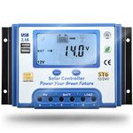 SolaMr 30A Solar Charge Controller 12V/24V Intelligent Regulator with LCD Display and Double USB Port for Solar Panel Battery - ST6-30A