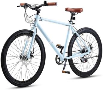 VIRIBUS Hybrid Bikes, 28 inch Road Bike for Tall Men, Lightweight Aluminum 700C City Bike Adults, 7 Speed Mens Commuter Bicycles, Hybrid Bicycle Men, Light Blue Large