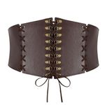 WERFORU Women’s Wide Corset Belt Vintage Elastic Waist Belt Lace-up Tied Waspie Belt for Dresses Halloween Costume Coffee