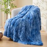 GONAAP Fuzzy Faux Fur Throw Blanket Indigo Super Soft Cozy Plush Fuzzy Shaggy Blanket for Couch Sofa Bed (Indigo, Throw(50"x60"))