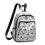 REDHORNS Geometric Holographic Luminous Backpack Bag For Girls, Ladies, Boys, Unisex Schoolbag Handbag Student Travel Bag Colour Changing Reflective Bag, 12.5X10X5 Inch (White)