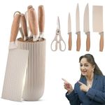 PANCA Kitchen Knife Set with Stand | 6 Pcs Chef Knife, Utility Knife, Cleaver, Paring Knife & Kitchen Scissors | Stainless Steel Sharp Blades | Wooden Finish Handle Knife Block for Home & Cooking