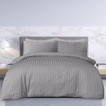 Sleepdown Premium Hotel Quality 100% Cotton Satin Stripe Duvet Cover Set with Pillowcases Quilt Bedding Soft Easy Care Luxury Bed Linen - Grey - Double (200 cm x 200 cm)