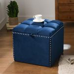 CREATIVE SKILLS Multipurpose Foldable Storage Bins Box Ottoman Coffee Table Bench Cushion Seat Lid Cube Space Saving Storage Box Foot Rest for Bedroom Living Room Books - Blue [ Pack of 1]