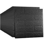 Sodeno 20 PCS Black 3D Wall Panels, 29 sq.feet Coverage Printable Wallpaper Sticker with Self-Adhesive Waterproof Brick PE Foam Wall Panels Peel and Stick for Interior Wall Decor, Home Decoration