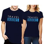 RAINBOWTEES Couple Travel Buddies Printed Couple t-Shirts - Set of 2 (Navy blue, mail The sizes to gangsters.4006@gmail.com)