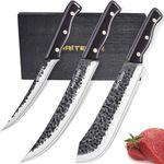 Naitesen Professional Butcher Knife Set 3, Bullnose Meat Cleaver Breaking Knife Boning Knife Hand Forged Very Sharp for Meat Cutting Home Kitchen Cooking BBQ