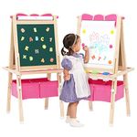 Kids Wooden Easel All-in-one Kid Easel Double Sided Standing Whiteboard Blackboard Children Art Easel with Storage, Height Adjustable Easel for Boys Girls Painting and Writing