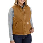 Carhartt Women's Loose Fit Washed Duck Sherpa-lined Mock Vest Work Utility Outerwear, Carhartt Brown, L UK