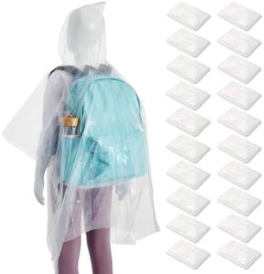 BLUE PANDA 20-Pack Disposable Rain Ponchos for Kids - Emergency Plastic Raincoats with Hood for Boys and Girls - Clear Kids Poncho - Kids Disposable Rain Poncho - Plastic Rain Ponchos for Kids