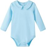 pureborn Baby Boys Bodysuit Long Sleeve Cotton Peter Pan Collar Romper Spring Fall One-piece Outfit Blue 18-24 Months