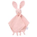 LAWKUL Baby Comforter Organic Cotton Security Blanket Muslin Soft Babe Lovey for Newborn Infant Boy Girls 40x40cm Bunny Pink