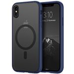 TENDLIN Magnetic Case Compatible with iPhone X Case/iPhone XS Case [Compatible with MagSafe] Translucent Matte Hard Back with Soft Silicone Bumper Comfortable Case (Blue)