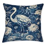 WoGuangis Blue Flower and Bird Asian Garden Outdoor Pillow Chinoiserie Crane Bird Peacock Cushion Cover Set of 2 Asian Style Chinoiserie Waterproof Pillow Covers for Patio Couch 16x16inch