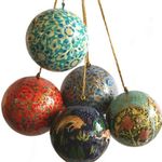 Baba Art and Crafts Christmas Balls Ornaments,3 inch,Set of 12,Handmade Paper Mache Ornaments for Christmas Tree Hanging Balls,Handmade Baubles,Kashmiri Paper Mache