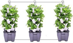 3 Tower Smart Farm Hydroponic Tower Garden System - Electric - Grow 60 Large Plants - Recirculating Interconnected Multi-System - Simple Hydroponic Kit (Colour: Stone))