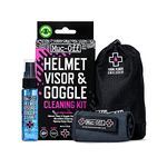 Muc-Off 202C Helmet, Visor And Goggle Cleaning Kit - Includes 30ml Antibacterial, Biodegradable Cleaning Spray And Premium Microfibre Cloth, Black/Blue